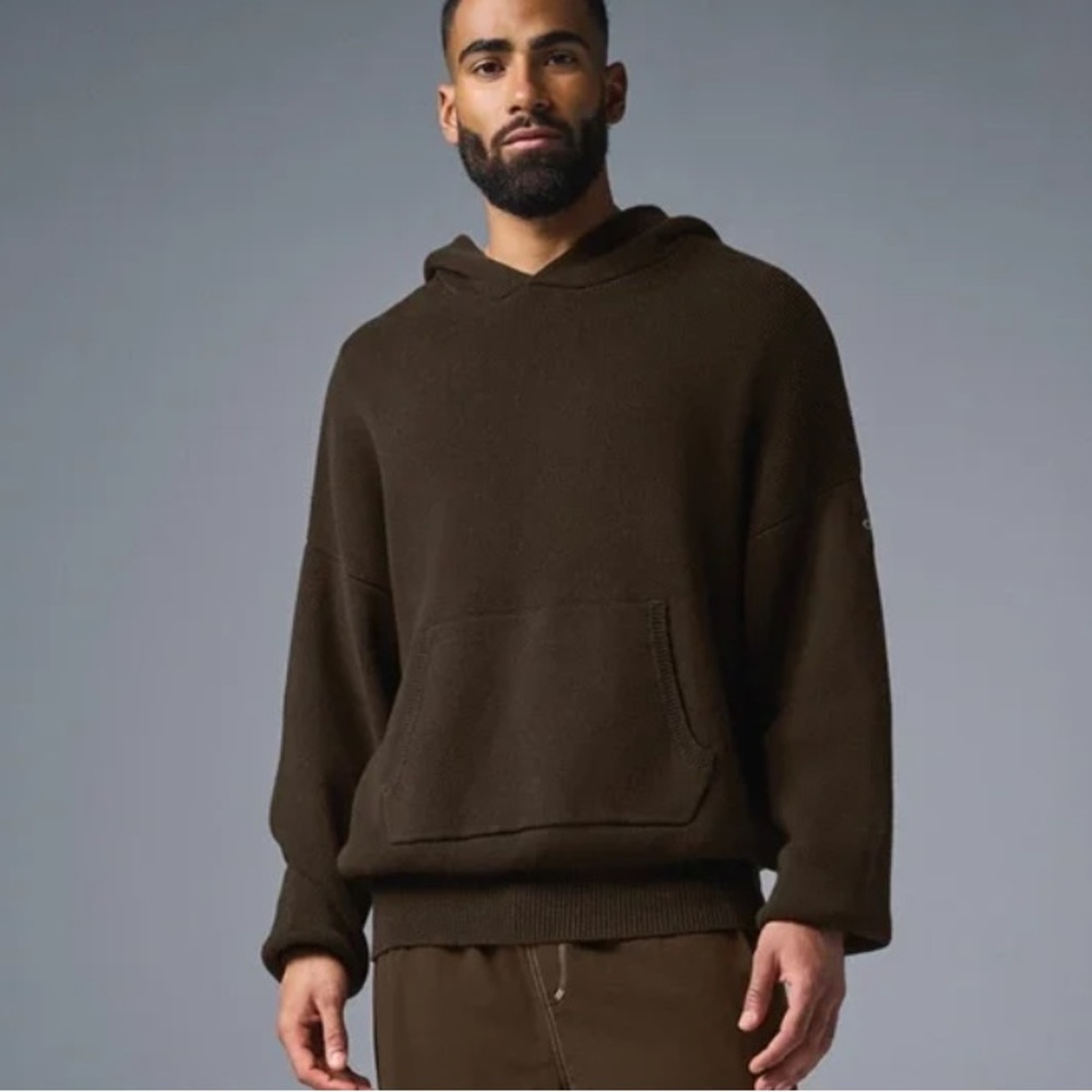 Alo Yoga Scholar Hooded Sweater Sz XL Espresso Brown Ribbed Unisex